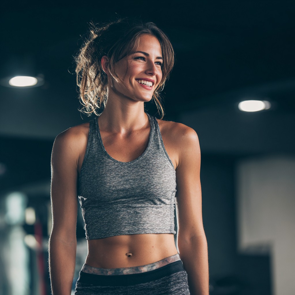 Professional European fitness trainers in their 30s and 40s smiling confidently in modern gym setting with steel equipment